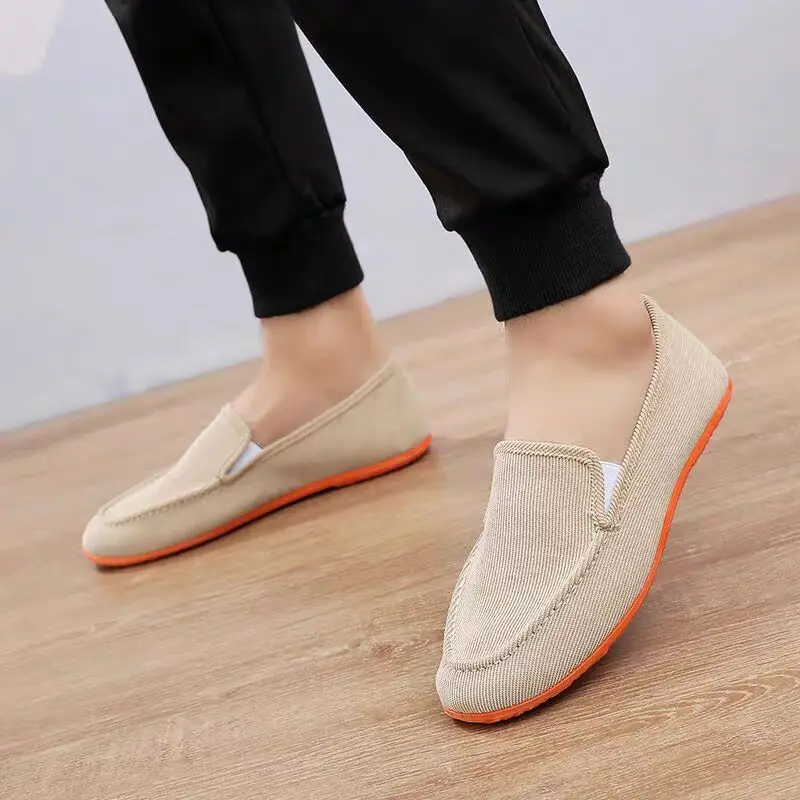 Stijlvolle Oranje Onderkant Papa 'S Loafer Heren Canvas Sneakers Comfortabele Heren Casual Rijschoenen