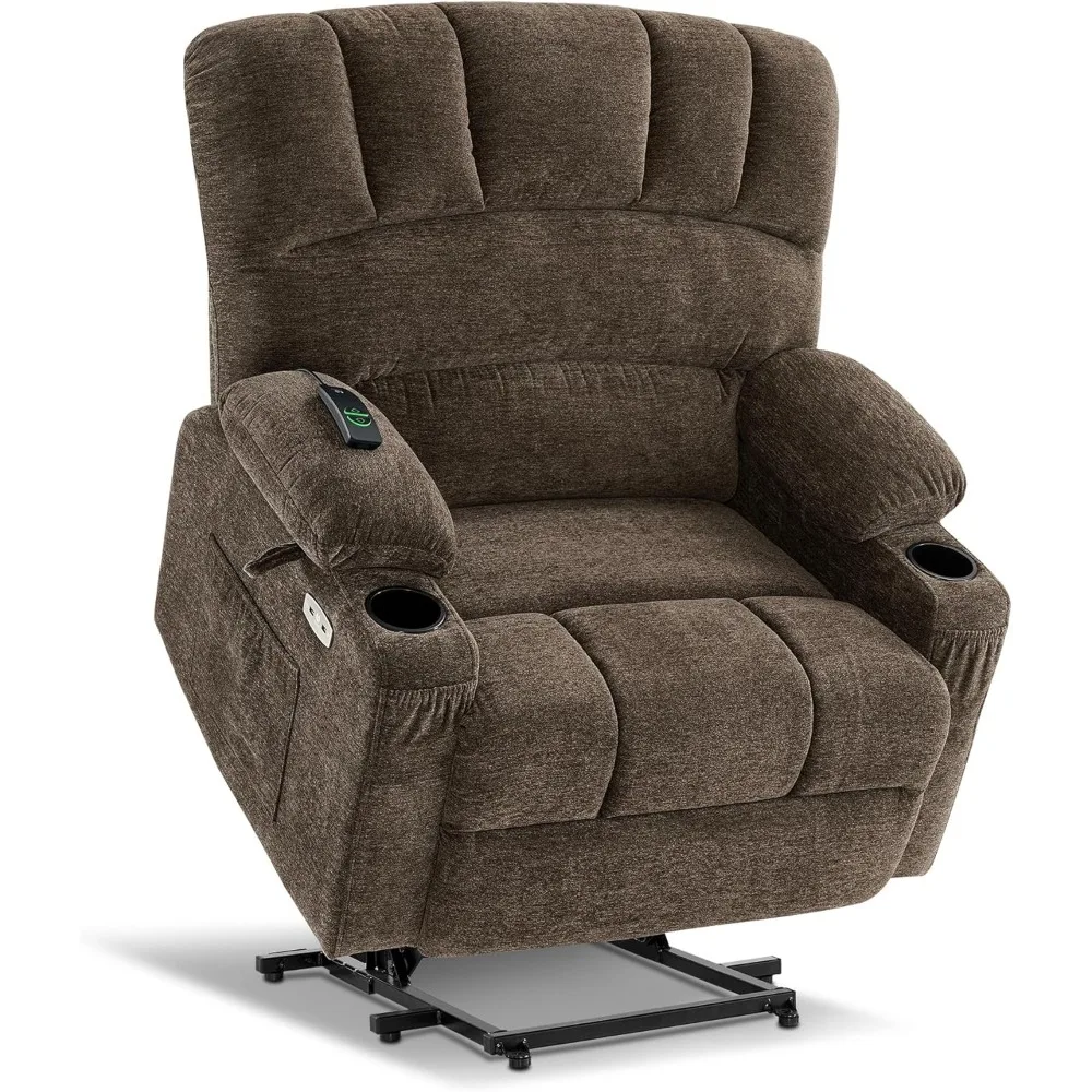 Power Lift Recliner Chair Sofa with Massage and Heat for Big Elderly People, USB Ports, Side Pockets, Fabric R7096 (Medium-Wide）