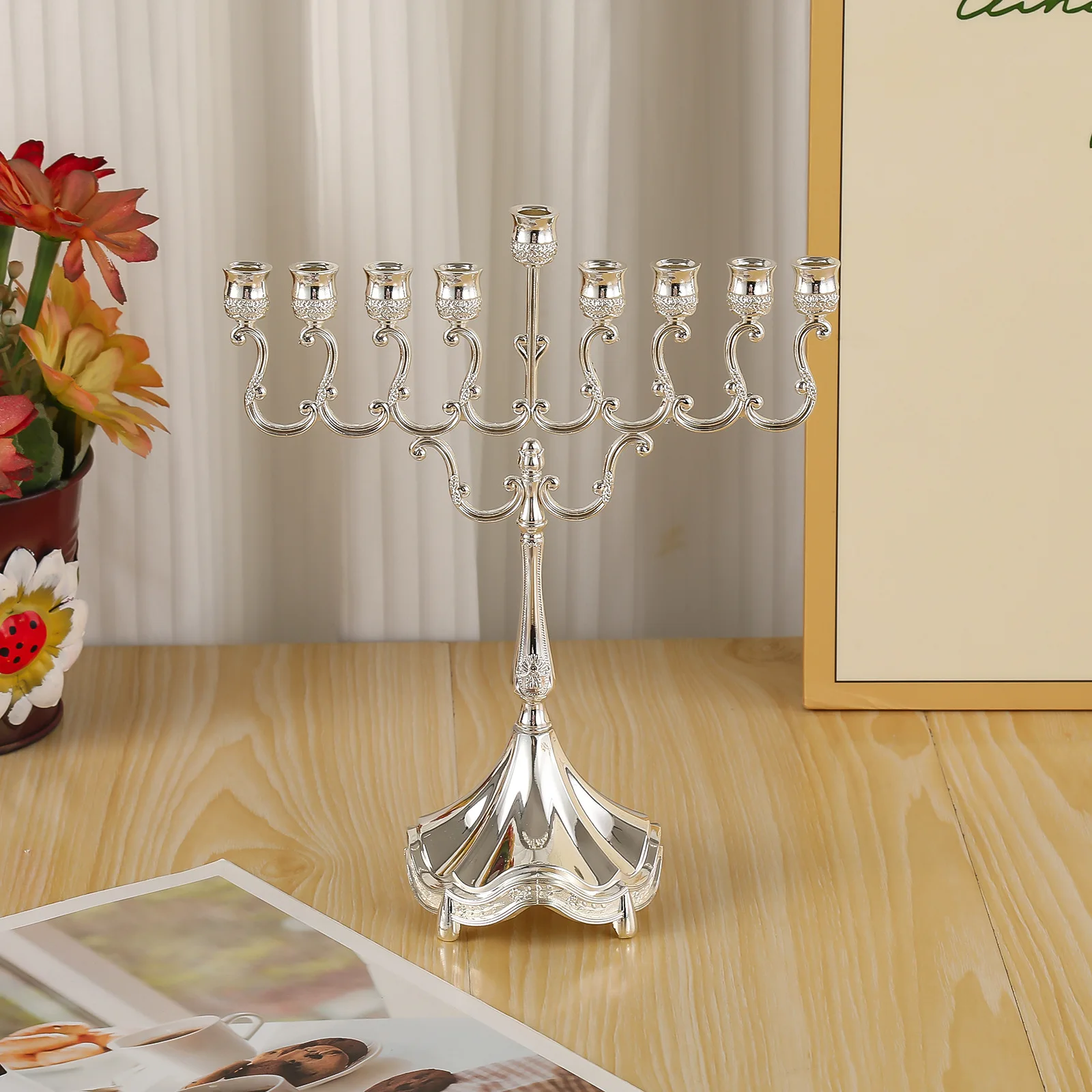 Candle Holder Ner Mitzvah Hanukkah Menorah Table Decorative Candlestick Ornaments