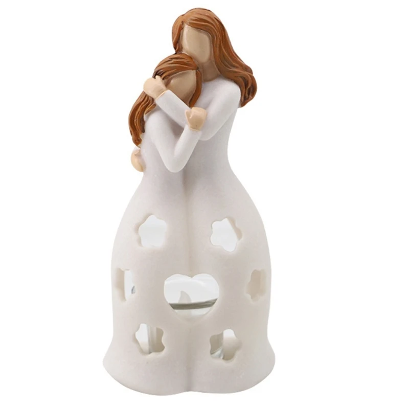 

Mother Hugging Daughter Statue Resins Figurine with Tealight Holder and Flickering LED Sentimental Gift for Mom