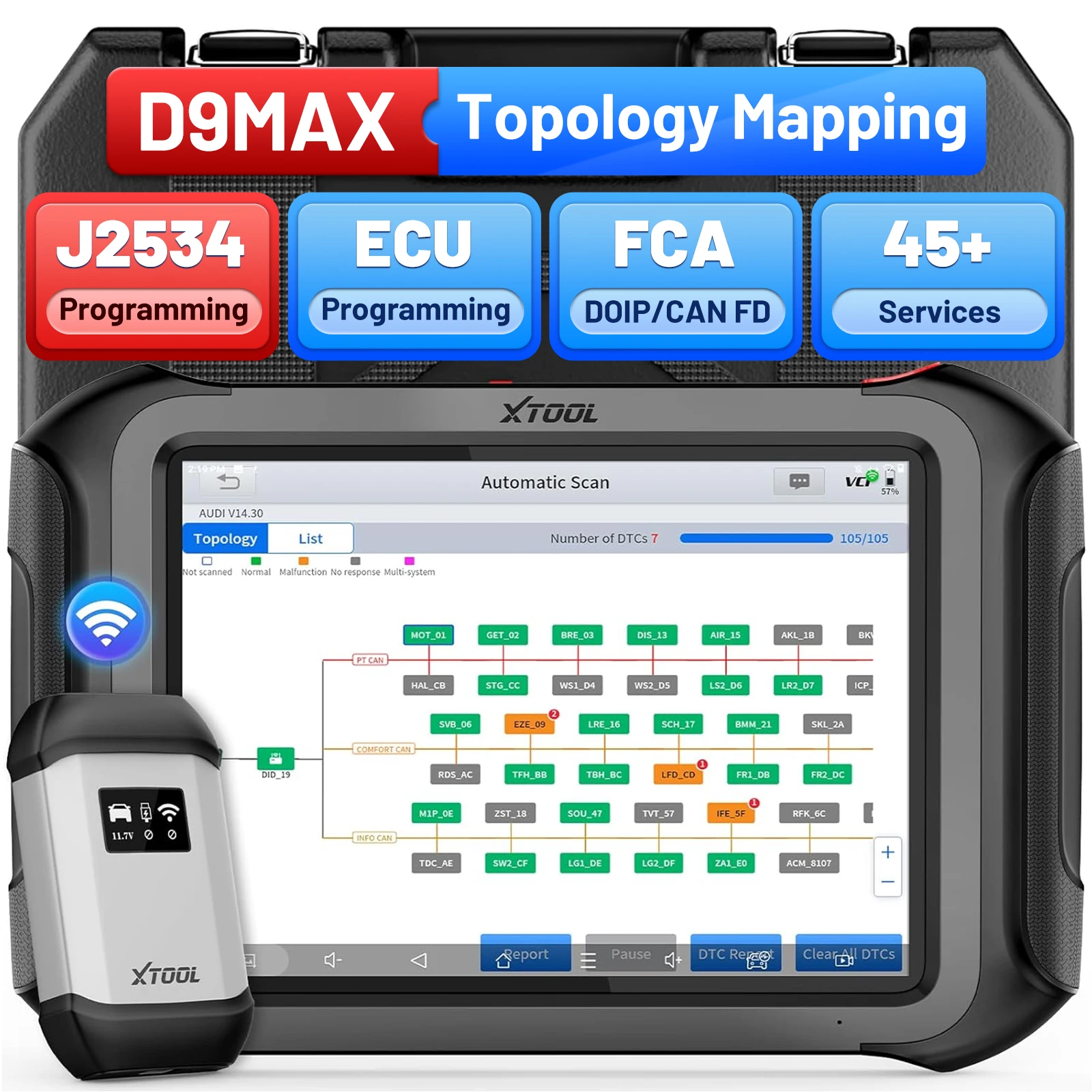 XTOOL D9 MAX Professional J2534 ECU Programming Diagnostic Tool All Systems Diagnosis Topology Mapping Active Test 45 Resets FCA
