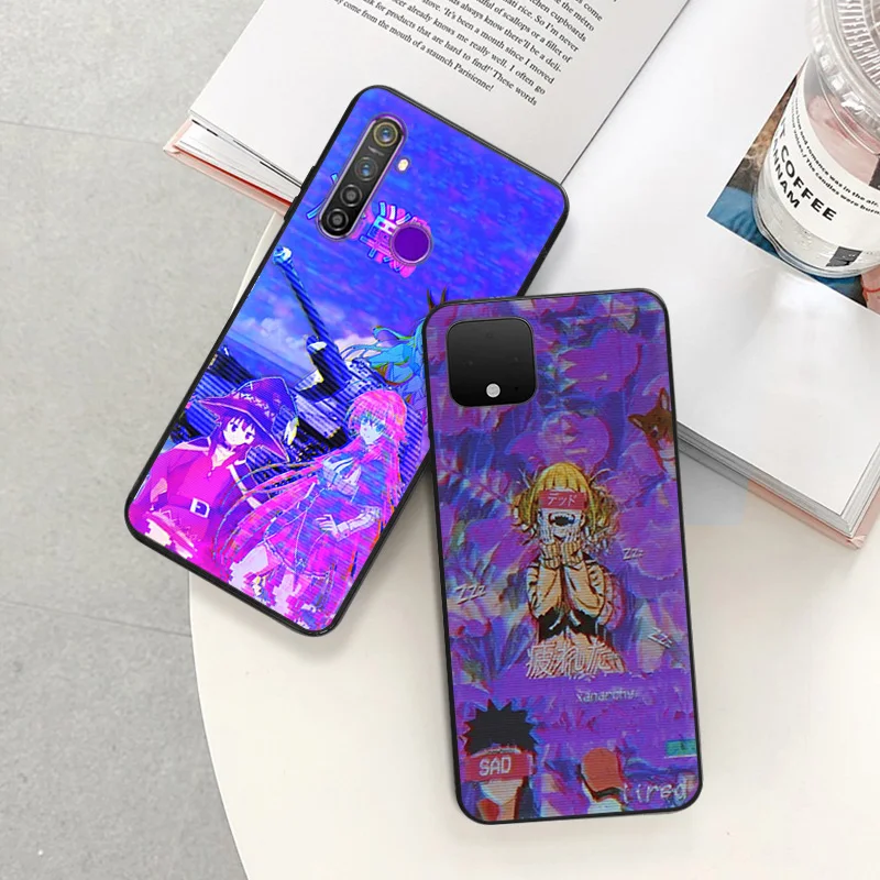 Phone Case for Pixel 8 Pro 8a 7a 6a 7 6 Motorola G200 Edge 40 30 20 One Fusion Vaporwave Girl Anime Soft Black Anti-Drop Cover