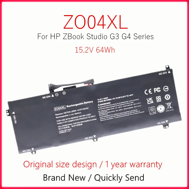 

ZO04XL Laptop Battery For HP ZBook Studio G3 G4 Series HSTNN-LB6W HSTNN-CS8C HSTNN-C88C HSTNN-C02C 4ICP7/60/80 ENR606080A2-CZO04