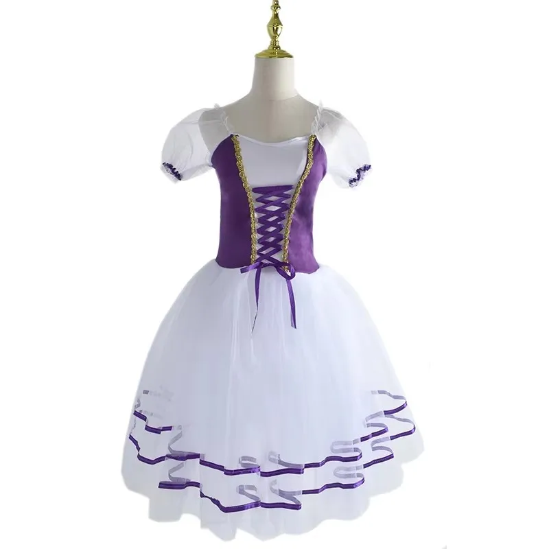 Nuevo tutú romántico Giselle trajes de Ballet niñas niño Velet vestido largo de tul vestido de bailarina de Skate vestido de coro de manga abombada