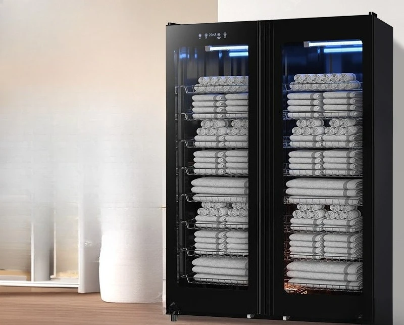 Towel disinfection cabinet for thermal insulation and drying commercial double door