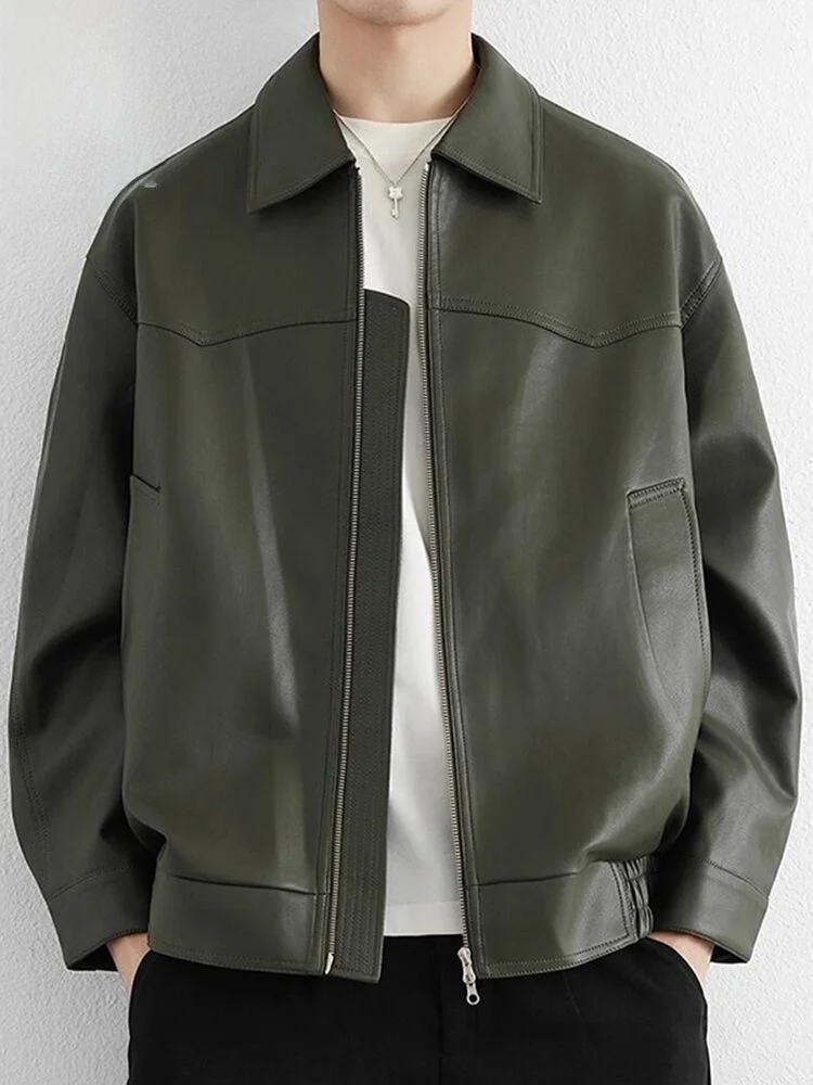 

Мужская кожаная куртка 2026: Новинка весенней коллекции, американский стиль, повседневная мотоциклетная одежда, модная верхняя одежда для мужчин, свободный крой, из искусственной кожи (ПУ)