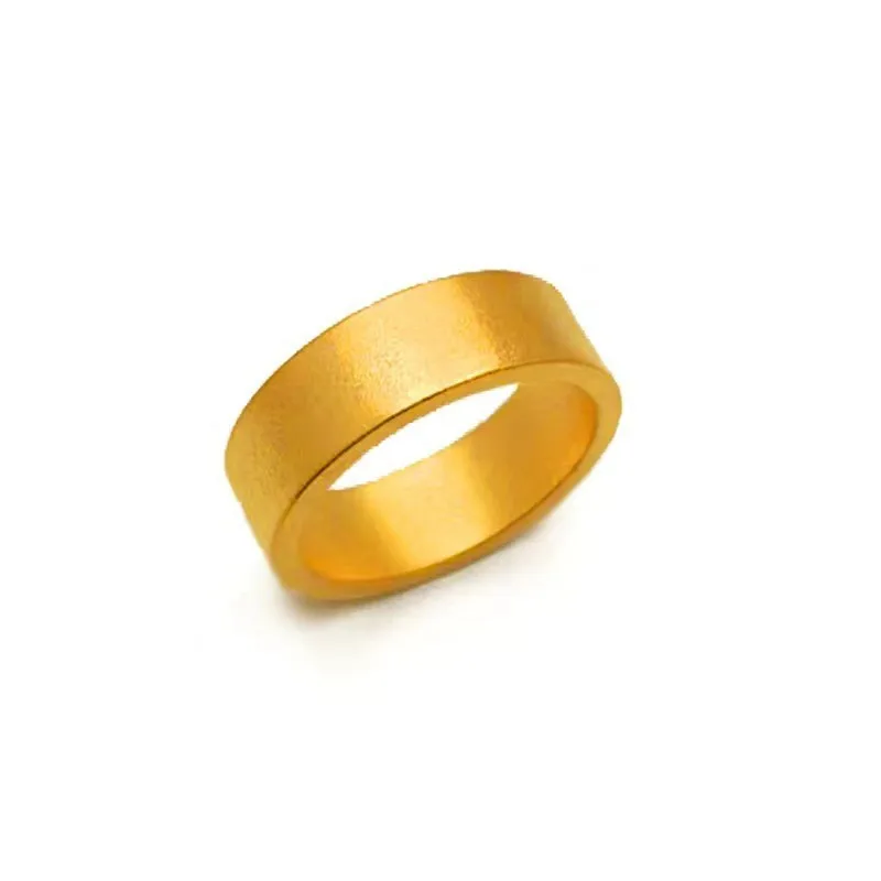 9999 24K Real Gold Antique Ring (7MM Wide) Thick Men\'s Inheritance Straight Face Solid Ring for Couples Lovers