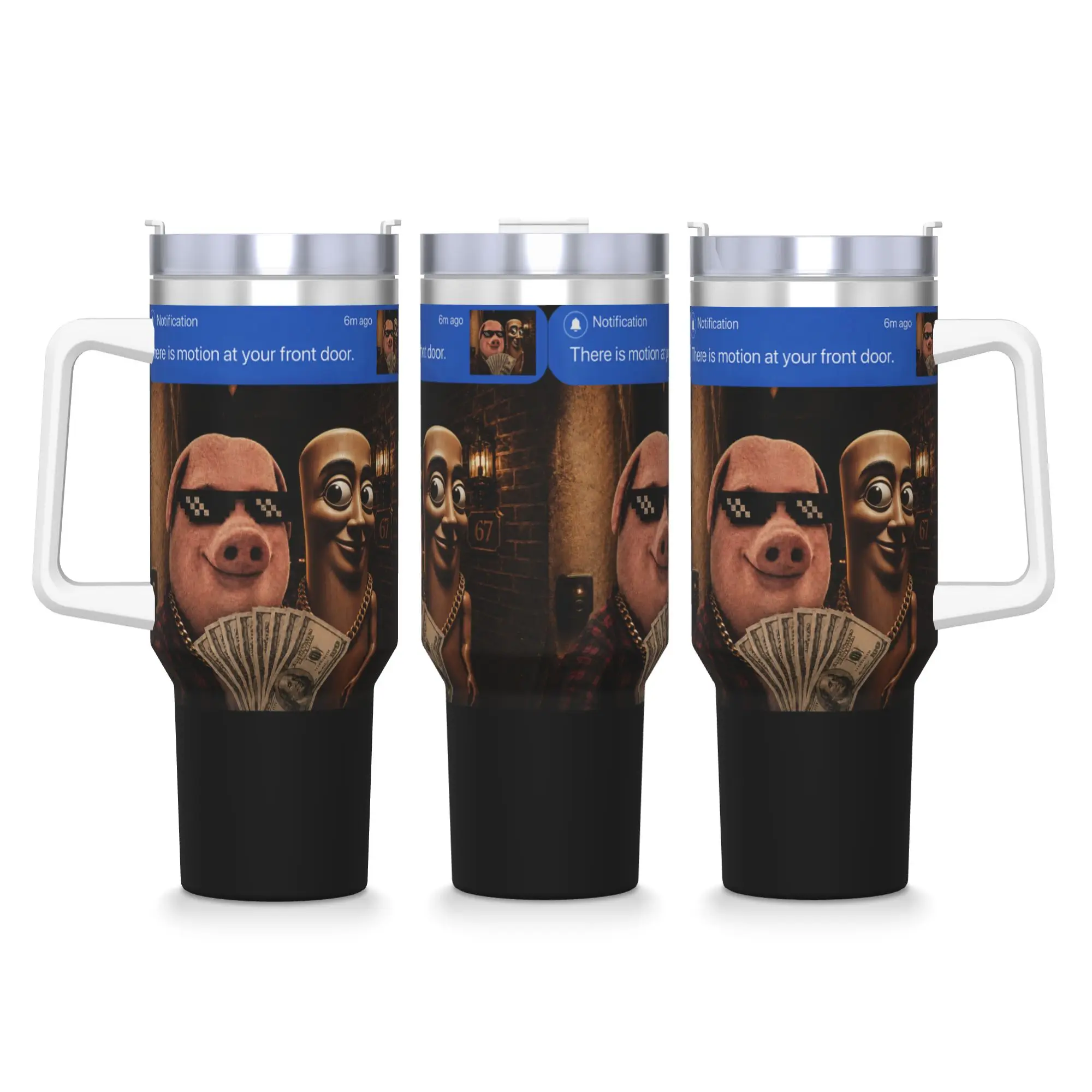 John Pork and Tung Tung Tung Sahur Front Door Motion Tumbler  Cold and Hot Water Bottle Portable Stainless Steel Coffee Mug