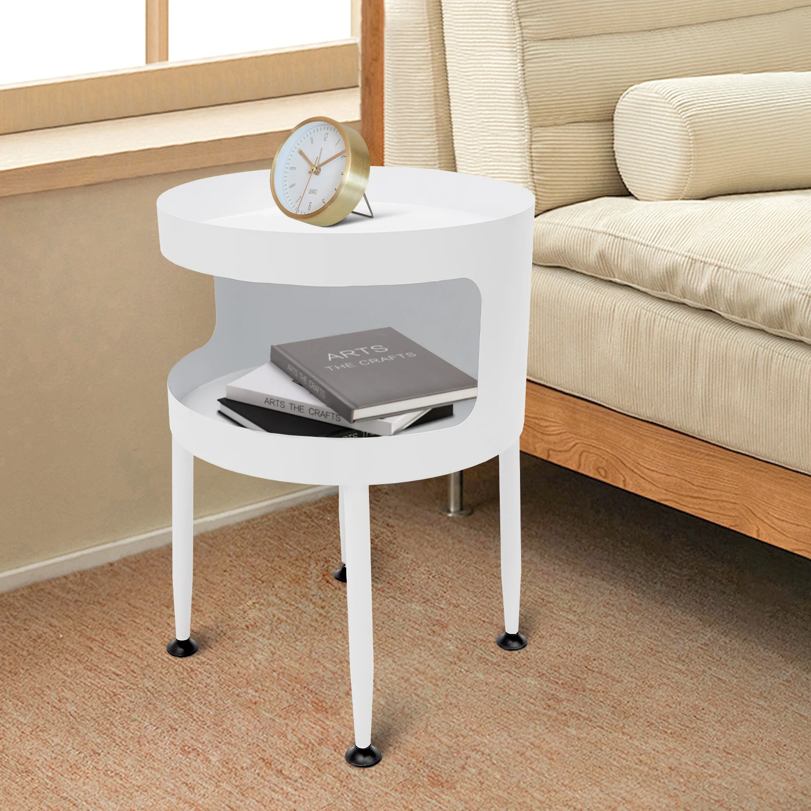 

Black And White Modern Edge Table With Open Storage Round Table Bedside Table