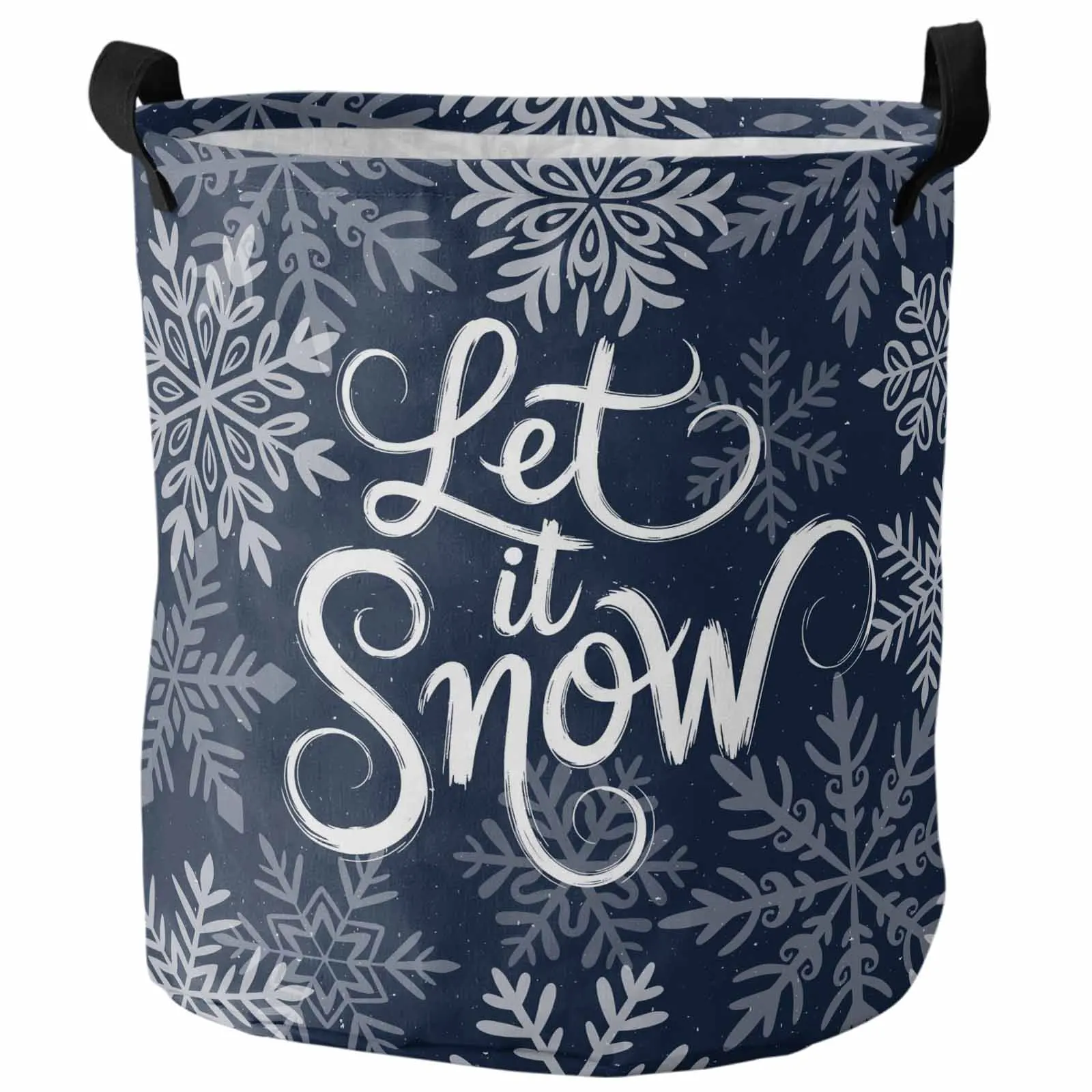 

Deep Blue Winter Snowflakes Let Snow Foldable Dirty Laundry Basket Kid's Toy Organizer Waterproof Storage Baskets