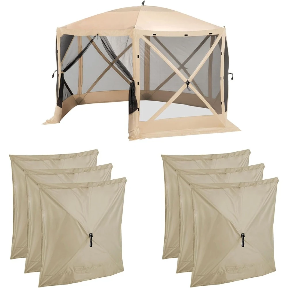 12 x 12 Foot Portable Pop Up Camping Outdoor Gazebo 6 Sided Canopy Shelter + 2 Pack of Wind and Sun Panels