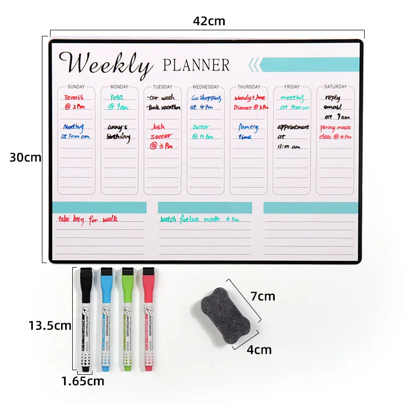Magnetic Dry Erase Planner Board, Monthly & Weekly Fridge Whiteboard with Markers Eraser