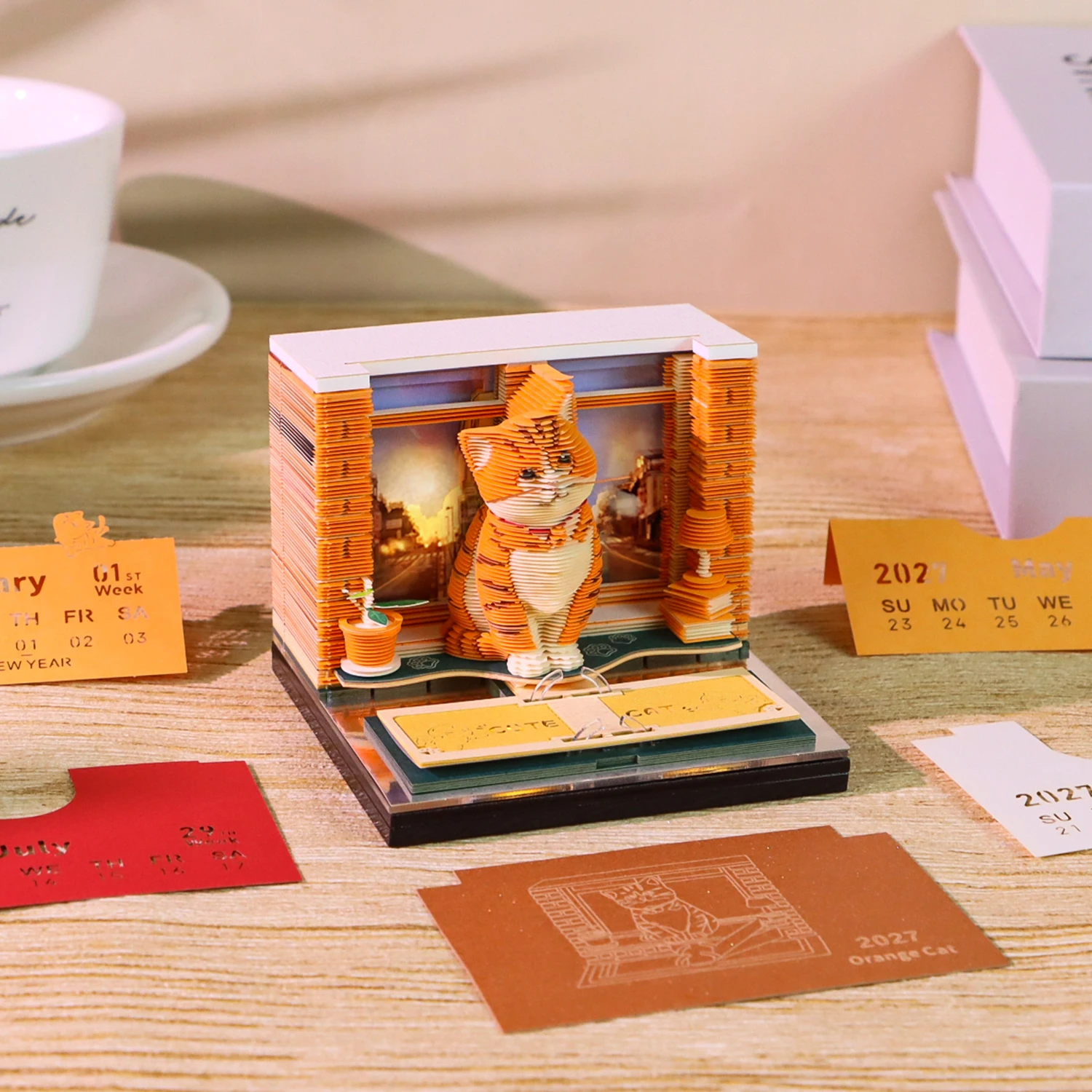 3D Creative Time Piece Calendar 2027 Lovely Cat Desk Weekly Calendar  Offices Paper Notes Halloween Christmas Birthday Gifts