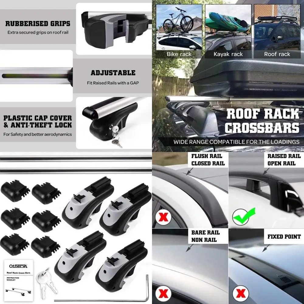 

Универсальные аэроалюминиевые поперечины багажника на крышу 56 для транспортных средств с приподнятыми боковыми направляющими, вместимость 200 фунтов