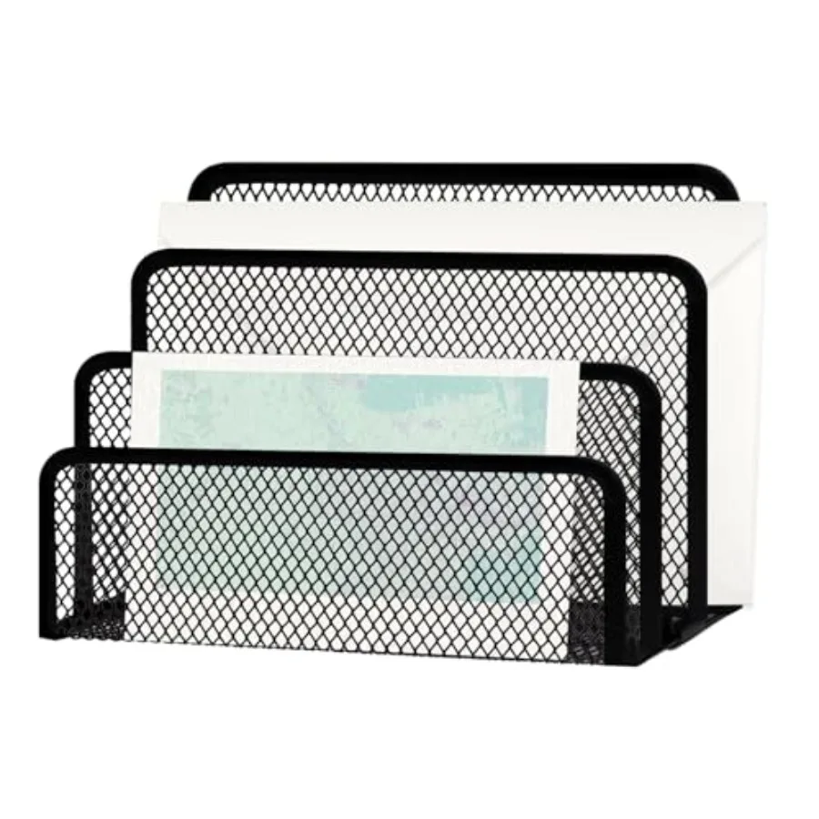 

Office Vertical Desk File Organizer, Mesh Metal Mail Organizer Countertop with 3-Slot, Multifunctional Mail File Holder for Fil