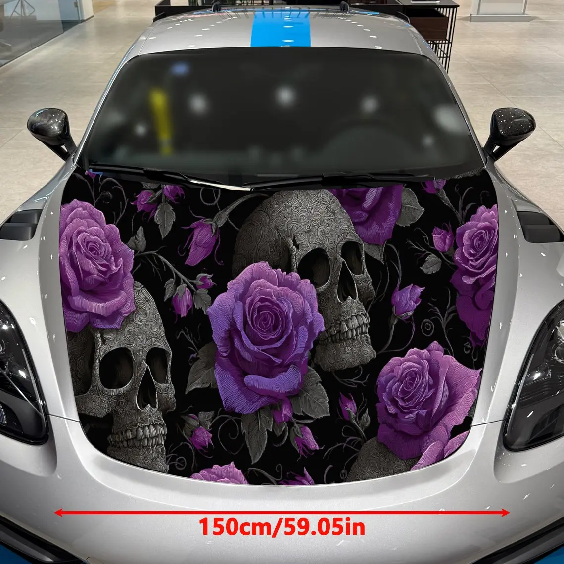 Car Decal Purple Rose Skulls Gothic Enchanting Aesthetic Car Hood Sticker, Waterproof Self - Adhesive Vinyl Graphics Decals, Dec