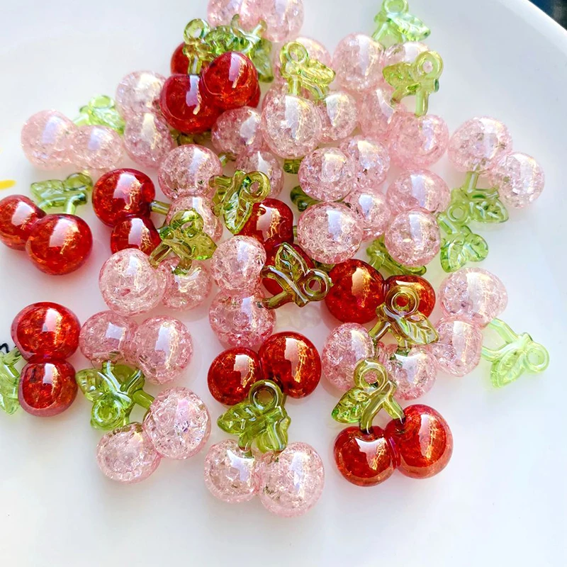 مزيج 10 قطعة الاكريليك انفجار الكرز الفاكهة القرط سحر لطيف الأحمر الوردي الكرز قلادة لسلسلة المفاتيح DIY بها بنفسك صنع المجوهرات