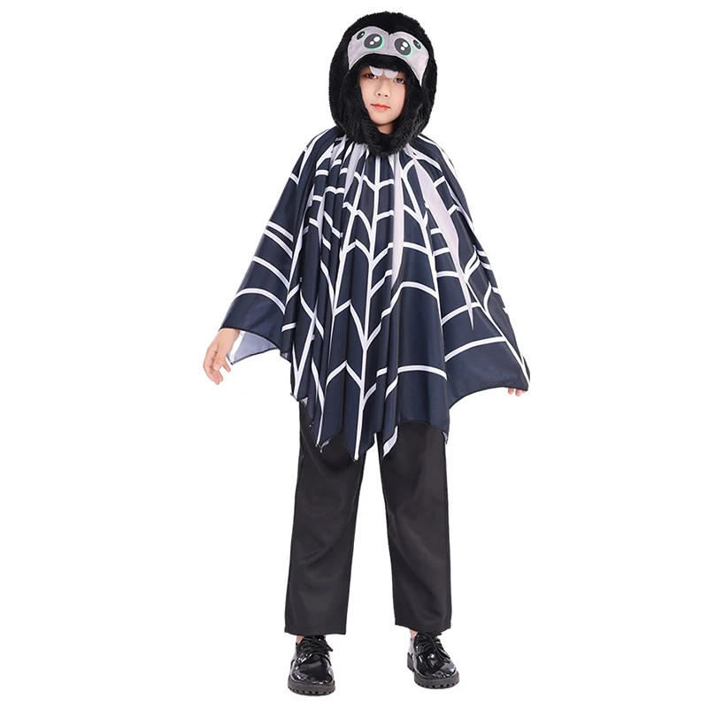 

2025 New Arrival Kids Spider Web Poncho Insect Halloween Fancy Dress Up Girl Spider Costume