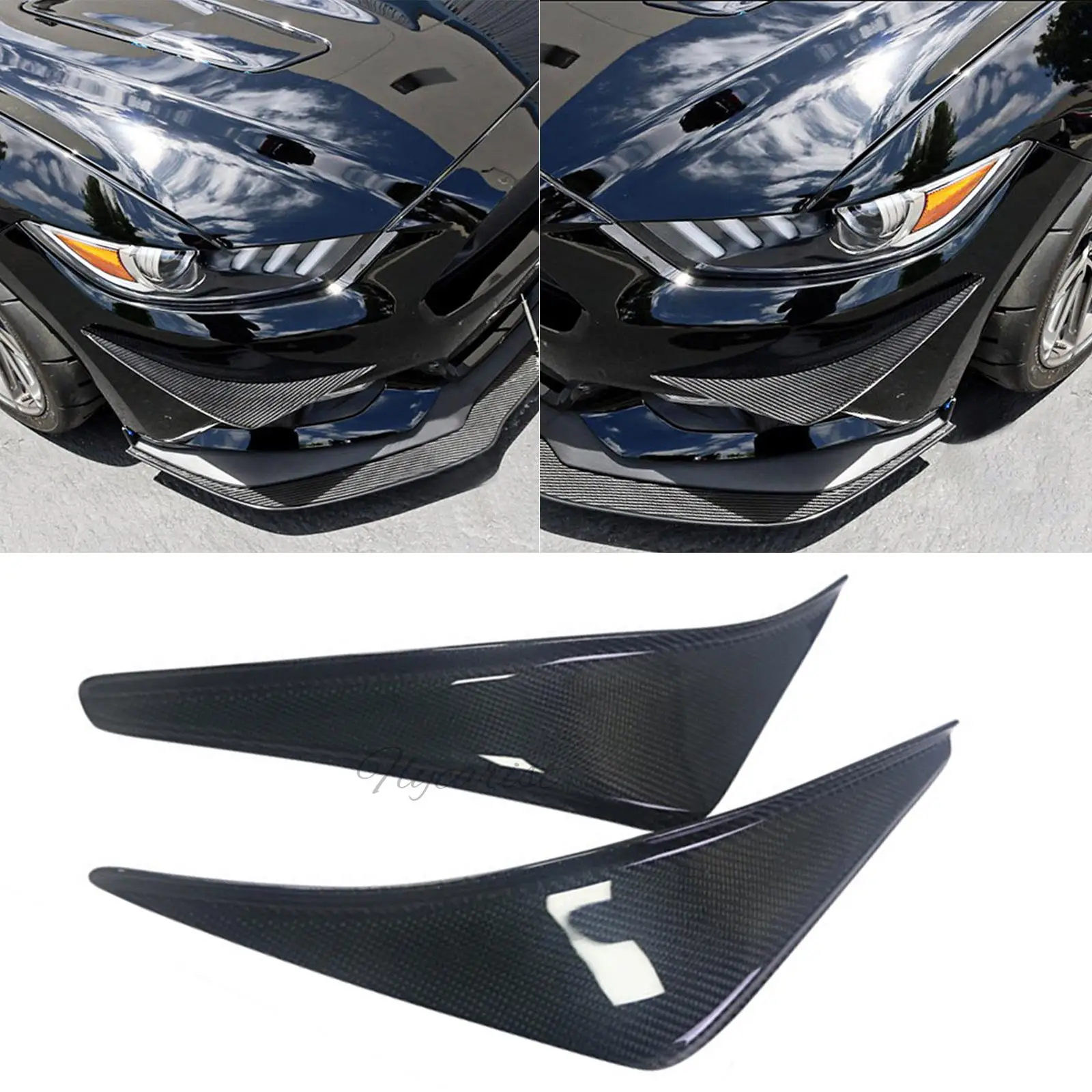 Carbon Fiber Front Bumper Lip Spoiler Air Vent Knife Trim Frame For Ford Mustang 2015+