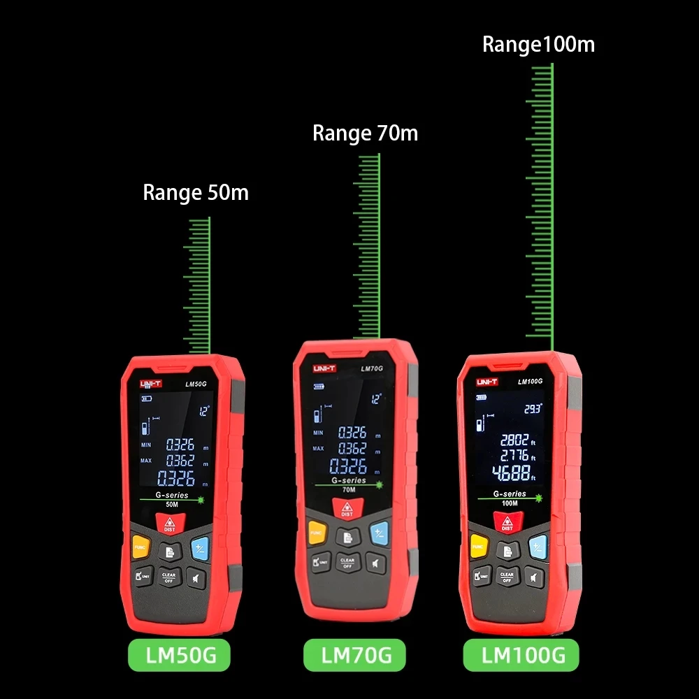Imagem -02 - Uni-t Lm50g Handheld Verde Laser Rangefinder Régua Eletrônica de Medição Universal Interior e Exterior 50m 70m 100m