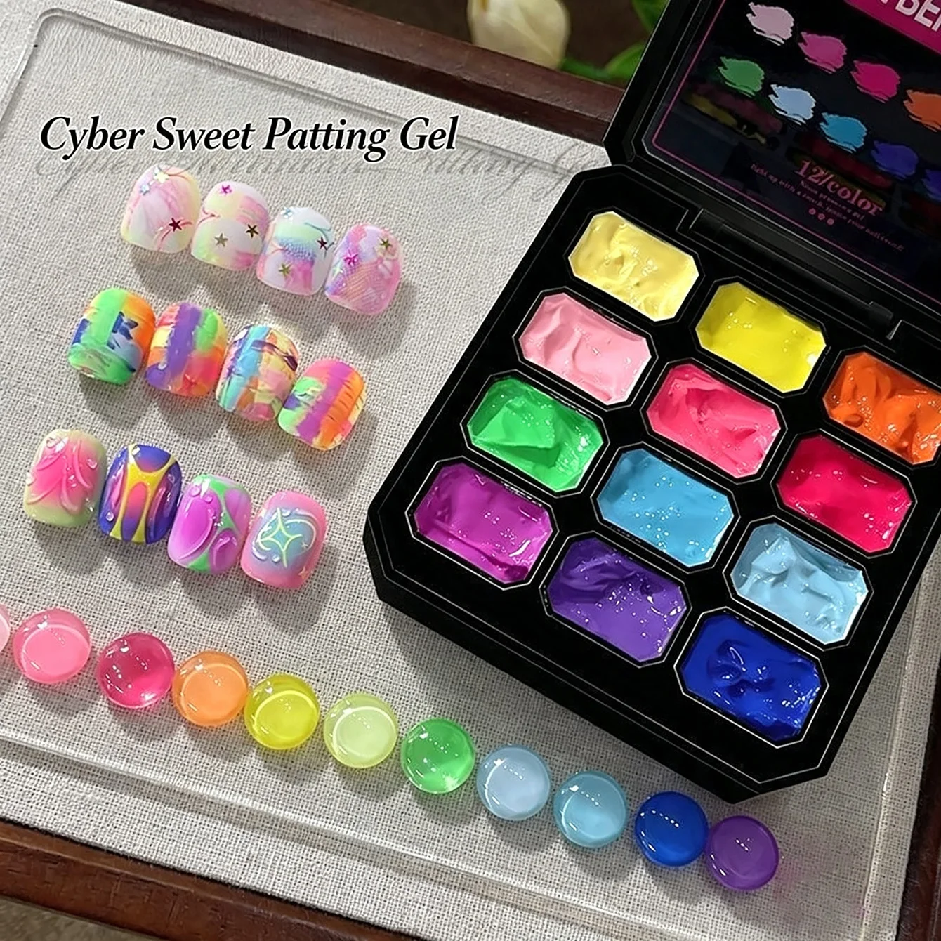 12‑Color Sweet Macaron Patting Gel, High Saturation Dopamine Candy Colors, Solid Non‑Flow Mousse Texture for Salon & DIY Nails
