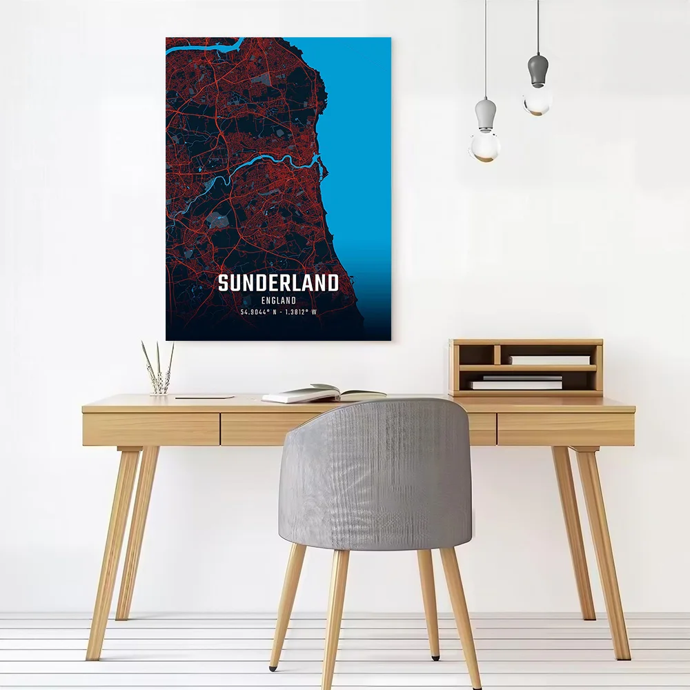Sunderland England City Map Canvas Wall Arts Poster Customizable Pictures Printing for Room Home Decor Items Art Print Bedroom