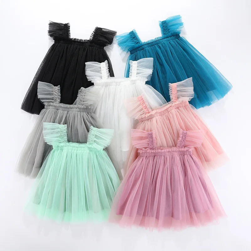 MILANCEL Kinder Sommerkleid Mädchen Hosenträger Fliegende Ärmel Tüll Leibchen Kleid Kinderkleidung Süßes Baby Mädchen Outfit