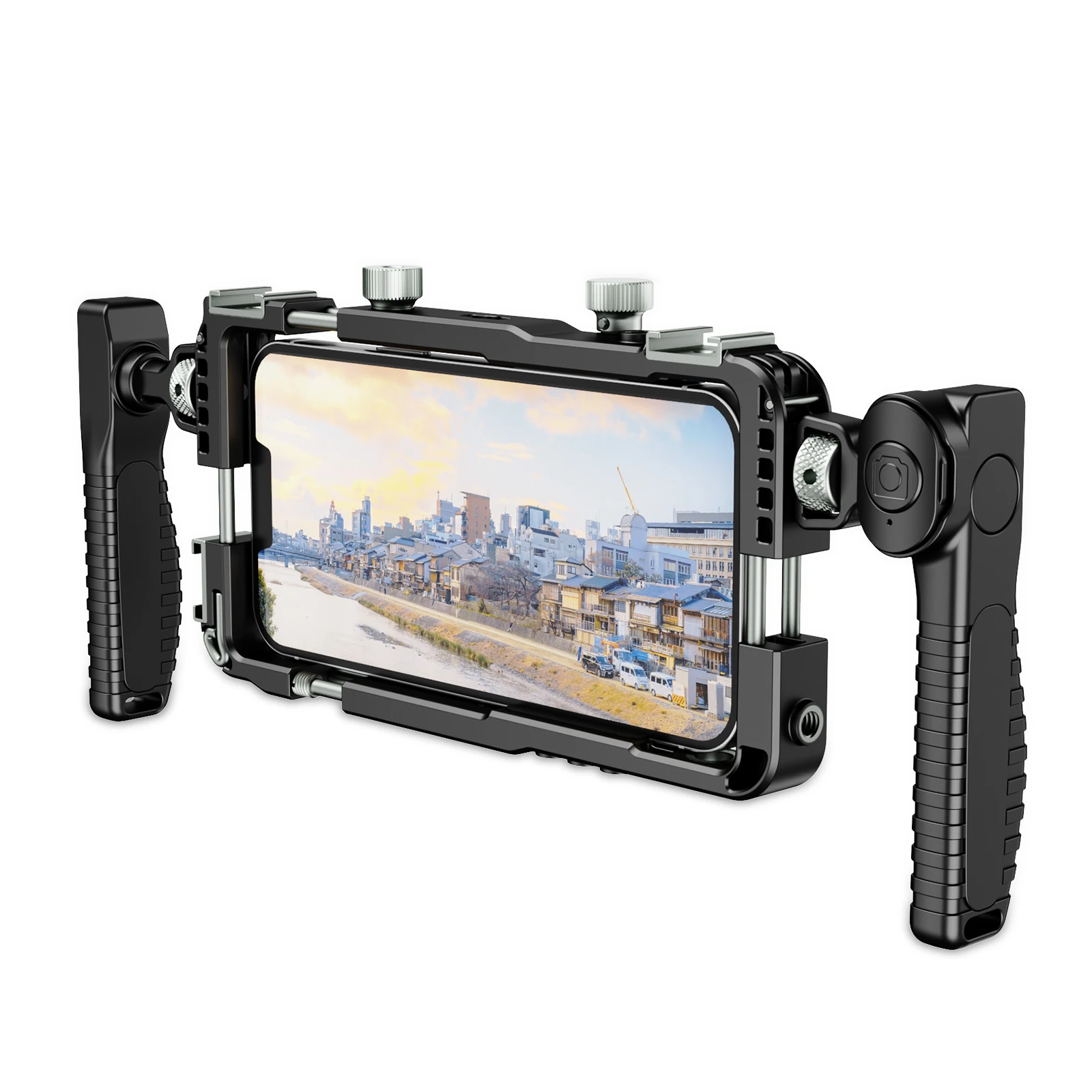 Universelles Smartphone-Video-Rig mit Griffen, 67 mm Filter-Adapter, Telefonkäfig für iPhone 14 13 15 Pro Max, Samsung S23 Ultra – Detail 1