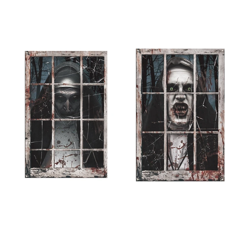 Halloween Bloody Nuns Ghost Face Fabric Window Decoration Painting