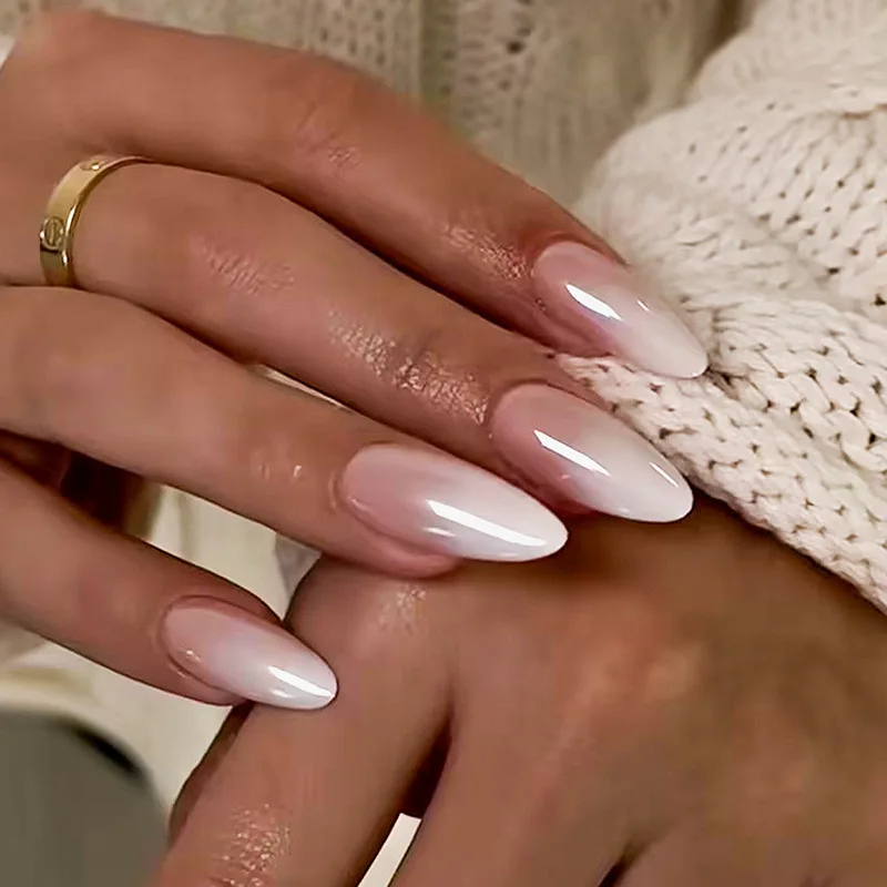 

24pcs Minimalist Style Solid Color Gradient Nude Pink Press on Nails French Fake Nails Full Cover Wearable False Nails