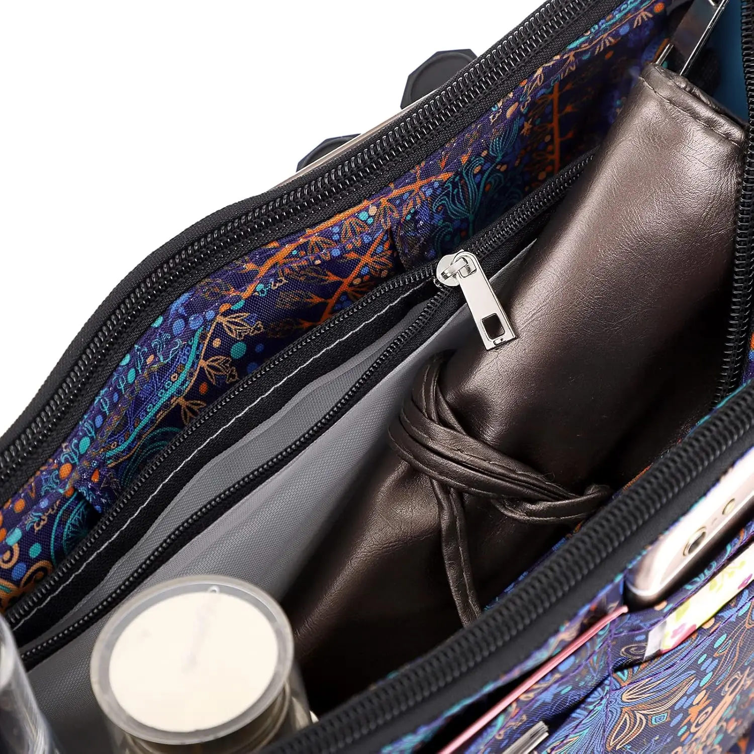 Printing Handbag Organizers Inside Purse Insert - High Capacity 13 Pockets Bag Tote Organizer with Handle