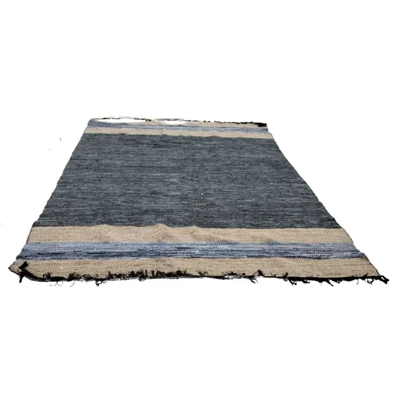 Rug 8' X 10' Loose Threads Rugs 70% Leather 25% Jute and 10% Cotton BLUE / NATURAL Carpet