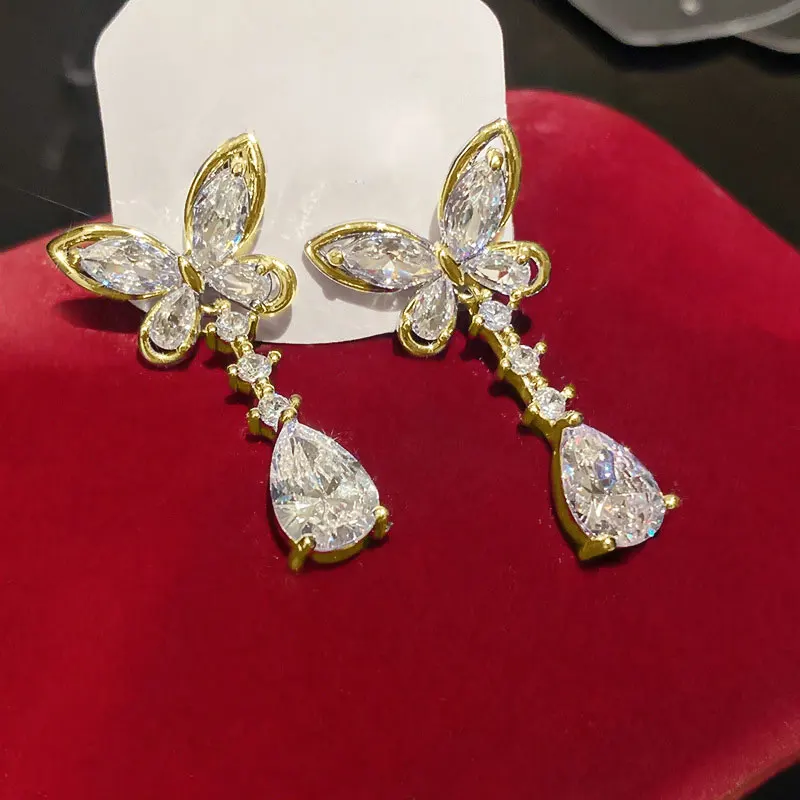 OXTAO Light Luxury Waterdrop Earrings Moissanite&Cubic Zirconia Butterfly Earrings 14K Gold Filled for Women Girl Party Jewelry view 4