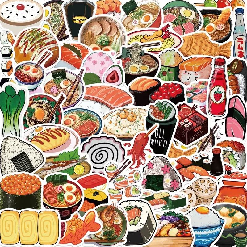 10/30/55PCS Japanese Food PVC Sticky Sticker Aesthetic DIY Decoration Scrapbooking Phone Hand Accounting Supplies