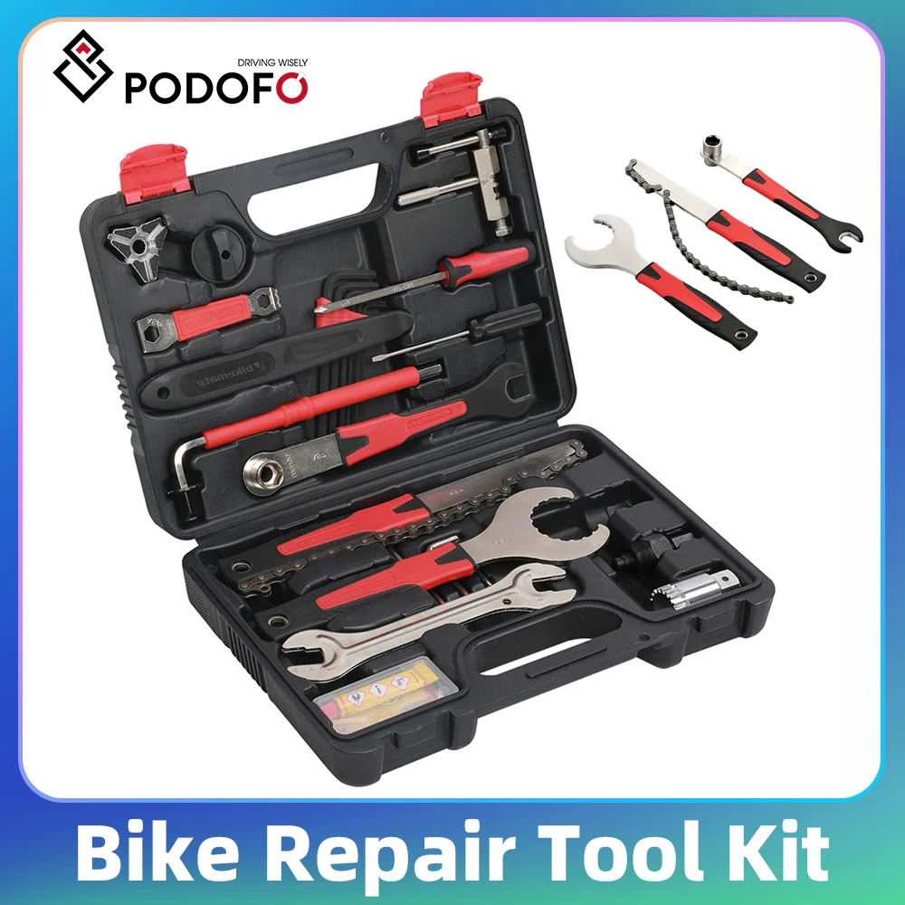 Podofo – Kit d'outils de réparation professionnel 18 pièces pour vélos de montagne et de route avec boîte de rangement