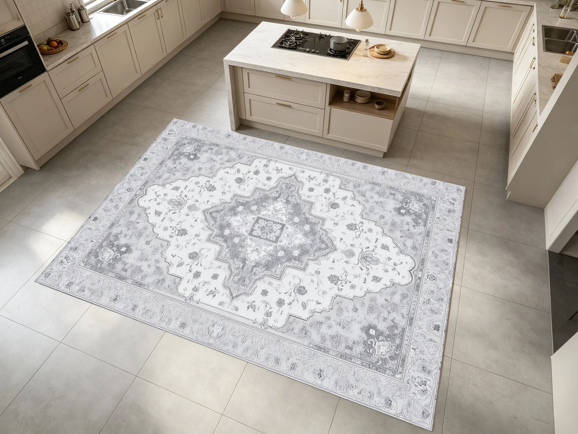 2D Large Carpet, Light Gray, Retro European Pattern, Soft to the Touch, Suitable for Living Room and Bedroom, and Adds a Touch of Elegance