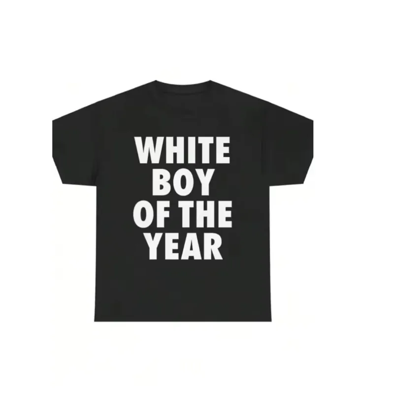 White Boy of The Year Text T-Shirt Women 2026 Funny Meme Graphic Tees Bold Streetwear Short Sleeve Tops