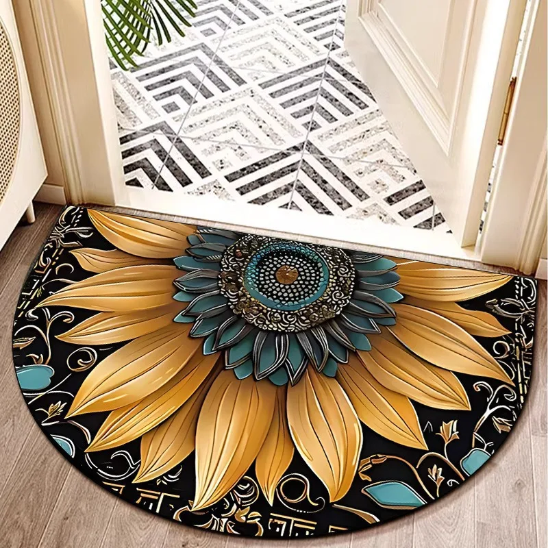 Semi-Circle Doormat Scuff Resistant Absorbent Entrance Mat Bohemian Style Crystal Velvet Foot Pad for Home Decor Bedroom Rugs