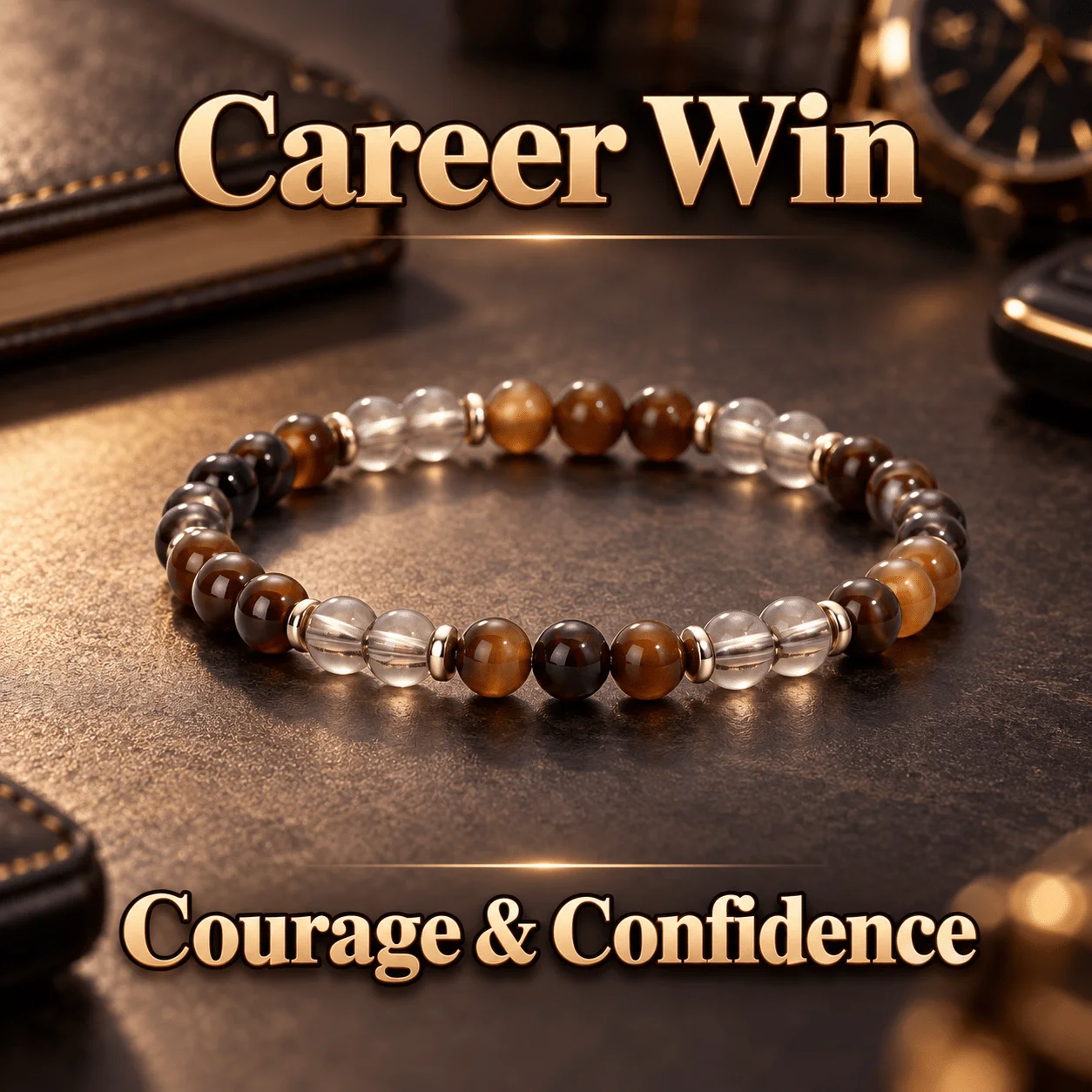 1pc Natural agate and white crystal round bead elastic bracelet, symbolizing career achievement, unisex jewelry gift
