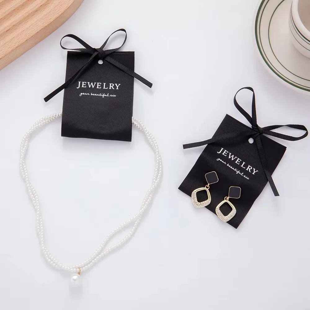 

50/100 Custom Name 6x17cm Jewelry Card Ring Earring Cotton Fabric Label Holder Organizer Bracelet Pendant Studs Tag Personalized