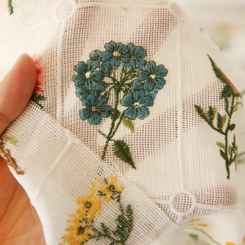 50x145cm White Cotton Mesh Color Plant Flower Embroidered Lace Fabric Clothing Skirt Dress Cheongsam Tablecloth Background Cloth