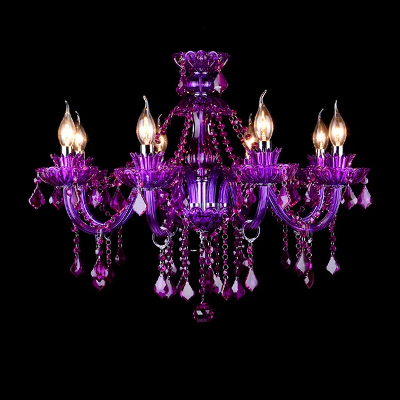 

Luxury Purple Crystal Chandelier Europe Dining Living Room Bedroom Decor Pendant Lights Hotel Lobby KTV Bar Suspension Lamps