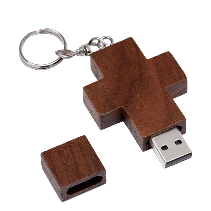 Houten Kruis Ideeën USB 2.0 Flash Drive Pen Drive Real Capaciteit Box Memory Stick Walnoot 4GB/32GB/16GB/8GB U Disk Pen drive 64gb