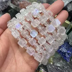 AAAA Grade Rainbow Moonstone Cube Shape Bracelet Natural Gemstone Jewelry Bangle For Woman For Gift Wholesale !