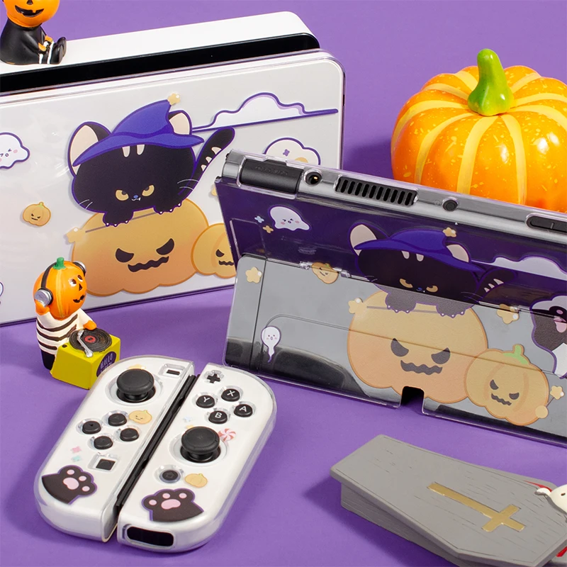 

Pumpkin Cat Protective Case For Nintendo Switch OLED Game Console Accessories Halloween Hard Case For Nintendo Switch OLED Shell