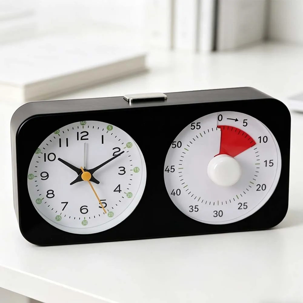1pc A Dual-Alarm Clock with A Mechanical Countdown Timer—Featuring A Clear, Easy-To-Read Display and A Sleek Design