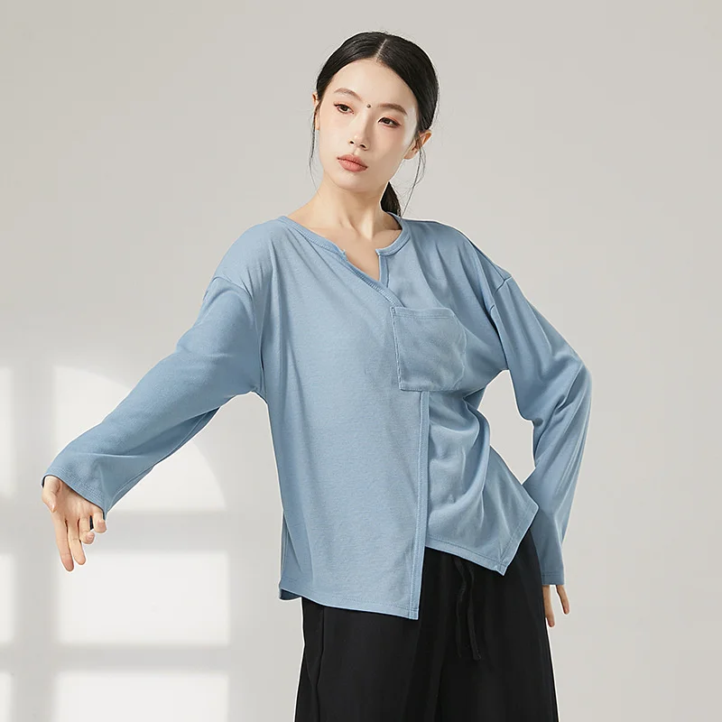 Hurtownia Team Dancer Tee Shirt Long Sleeve V Neck Women Classical Modern Dance Top Practice Clothes Flowy V Neck Irregular XL