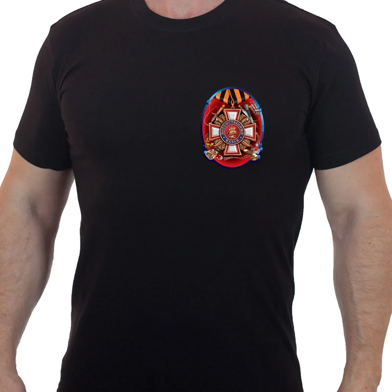 

Russian Warriors Cossack Descent St. Georges Ribbon Badge T-Shirt 100% Cotton O-Neck Short Sleeve Summer Casual Mens T-shirt