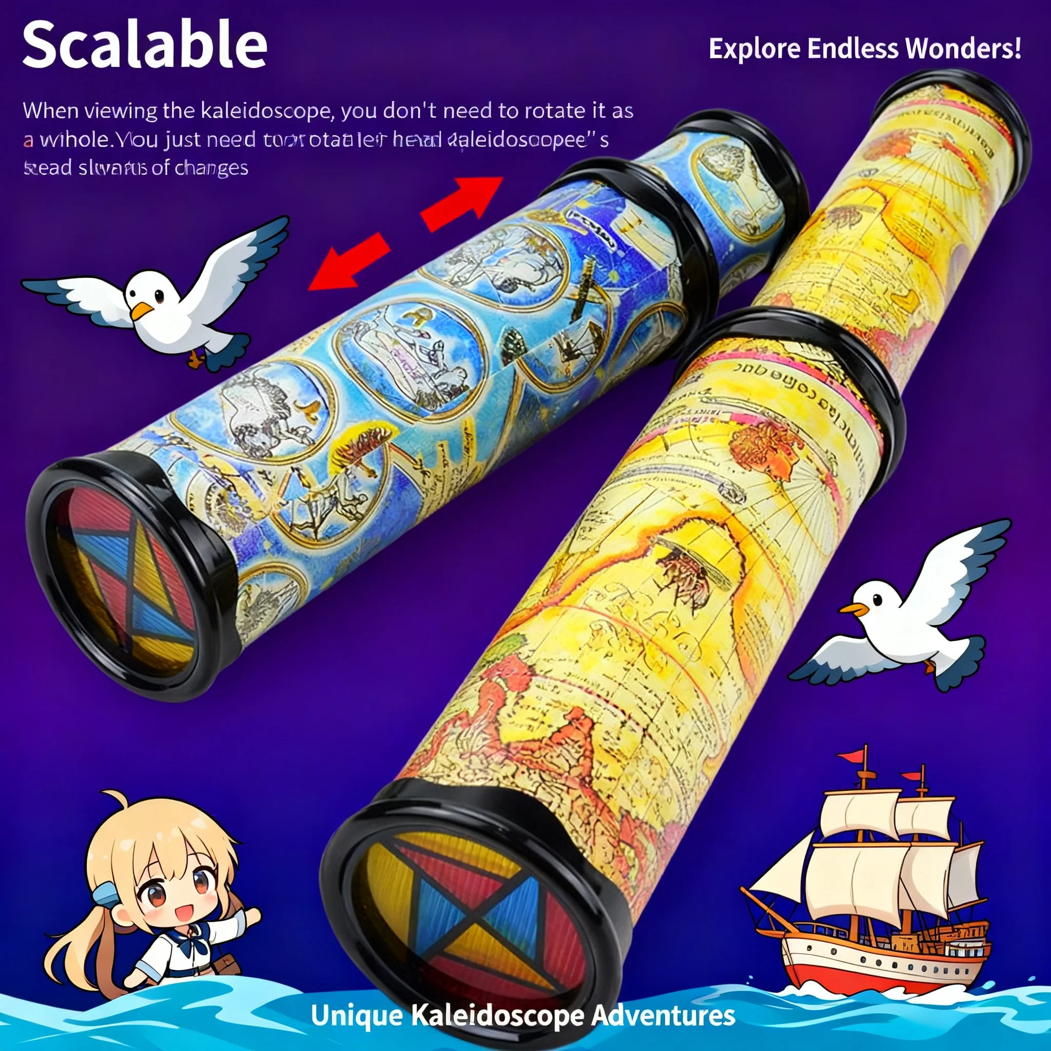 

Children's Kaleidoscope Retractable Rotating Three Mausoleum Mirror Interior Ever Changing Classic Kindergarten Toy