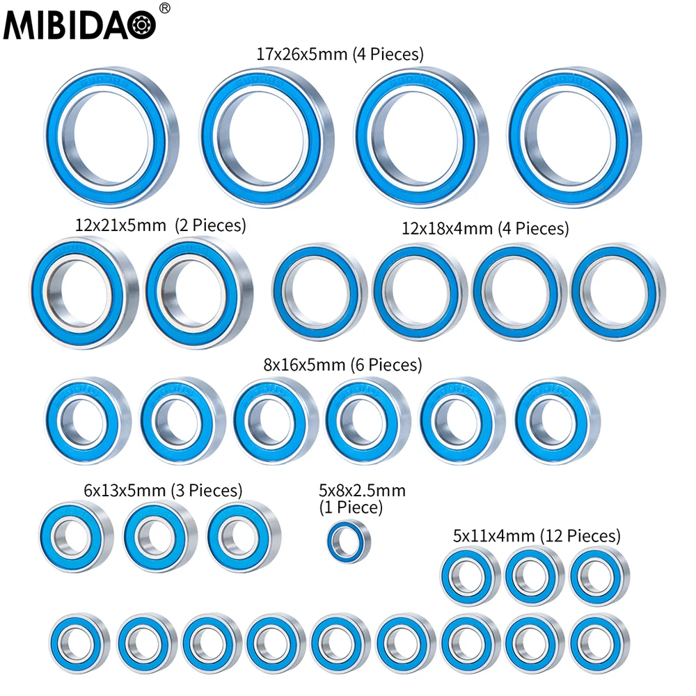 

MIBIDAO 32 шт. Ступица колеса синие шарикоподшипники хромированная сталь метрическая резиновая герметичная для 1/10 E-Revo 2,0 RC гусеничная машина